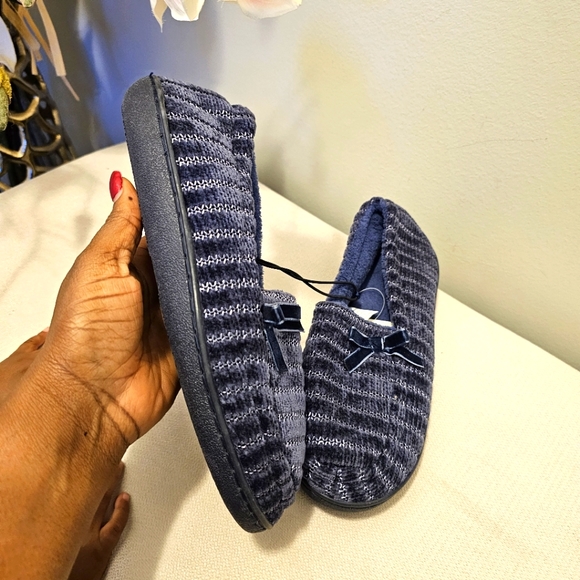 Navy Blue Velour Slippers - Picture 4 of 5